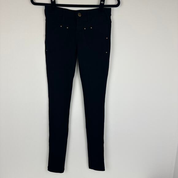 Free People Womens Moto Skinny Slim Fit Classic Low Rise Solid Black Jeggings 24 - Picture 2 of 8